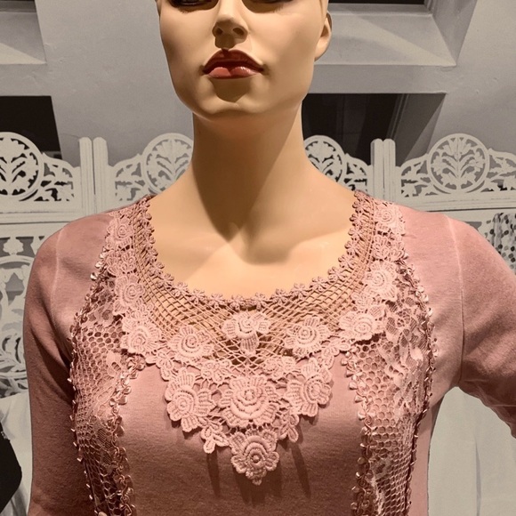 Renaissance Style Top Sz XL Festival Blush Nude Color Crocheted Long Sleeves NEW - Picture 9 of 14